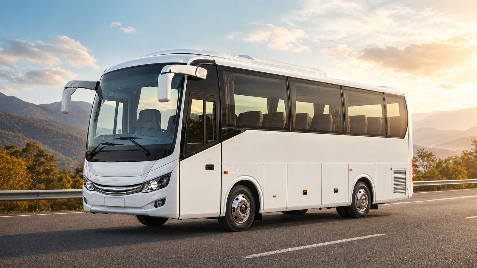 Professional white mini luxury bus for large-group travel
